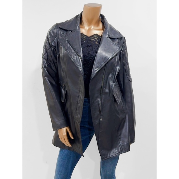 Laundry By Shelli Segal Black Zip Front Leather Trench Coat Jacket Size M - Picture 3 of 11